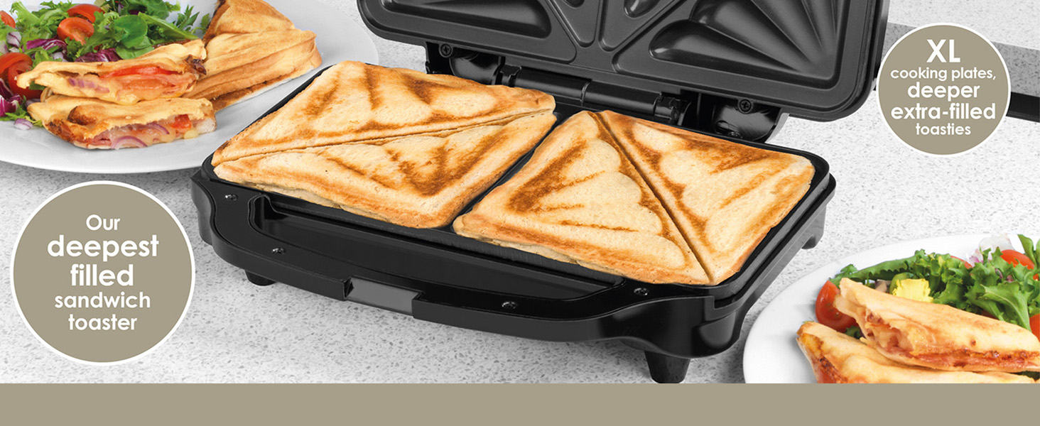 Salter Sandwich Toaster NonStick, Deep Fill Toastie Maker, Cook 2