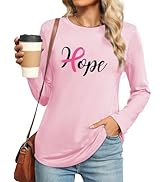 Breast Cancer Shirts for Women Pink Ribbon Long Sleeve Shirt Breast Cancer Awareness Tee Cancer S...