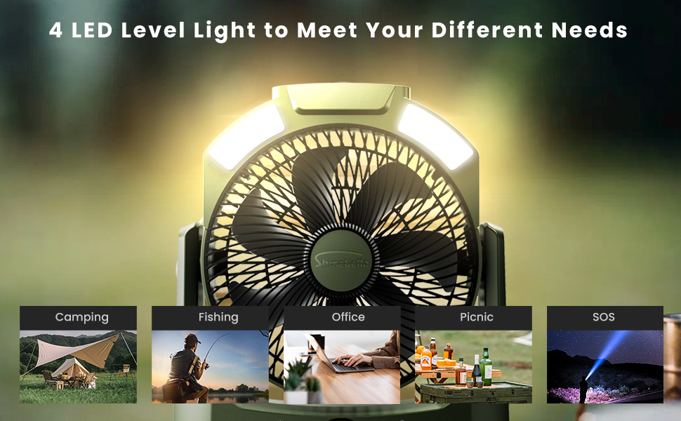 D Battery Powered Camping Fan with 4 Timer Modes, 8.5’’ Desk Fan with LED Lantern
