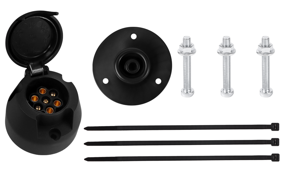 Woola 7 Pin Trailer Socket with Rubber Gasket, 12V Waterproof 7 Pin