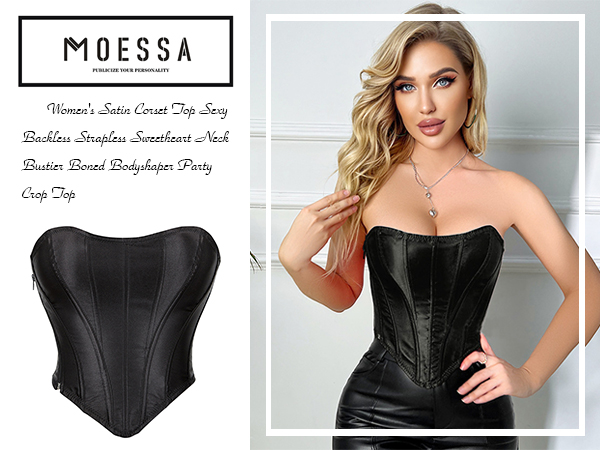 Amazon.com: Moessa Women's Satin Corset Top Sexy Backless