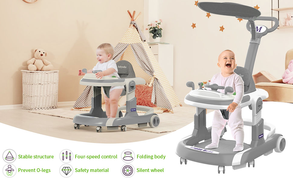 Baby Walker, 5 Modes Foldable Baby Walker with Wheels