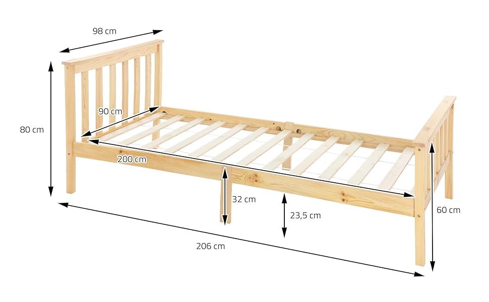 ML-Design ML-232/Wooden bed single bed children's bed 90x200 cm natural