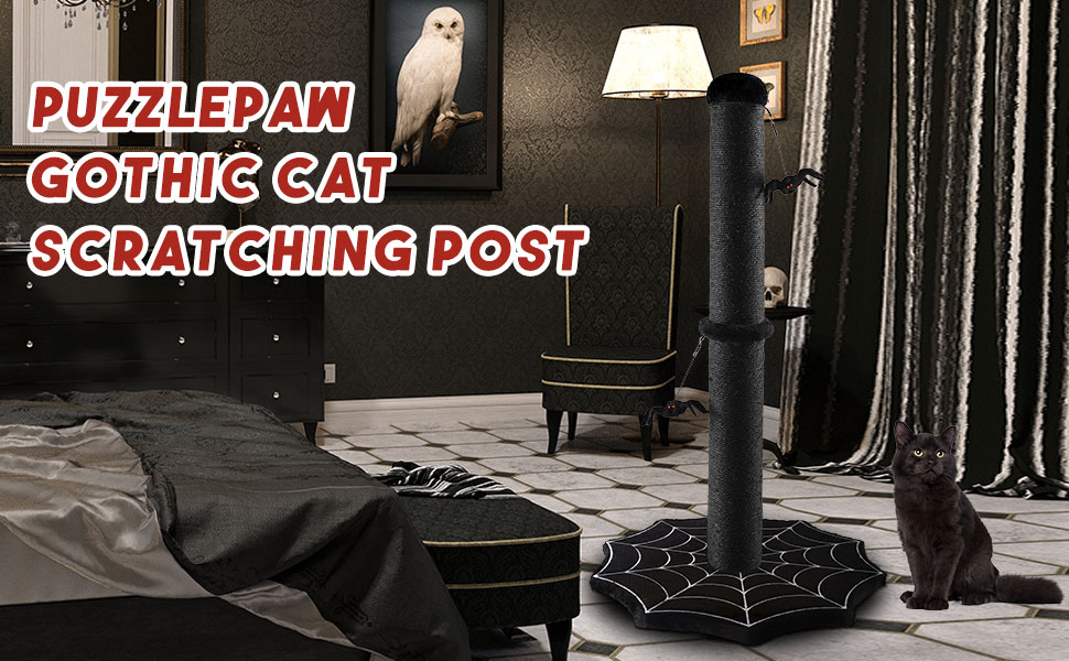 PuzzlePaw Gothic Cat Scratching Post Black Gothic Cat Tree Halloween Scratcher