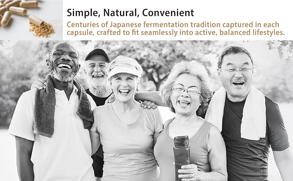 A groups of smiling people enjoying natto powder capsules