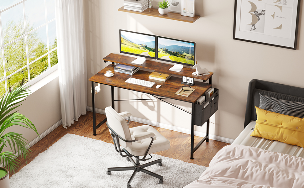 MUTUN Computer Desk with Adjustable Monitor Stand, 47 inch Home Office