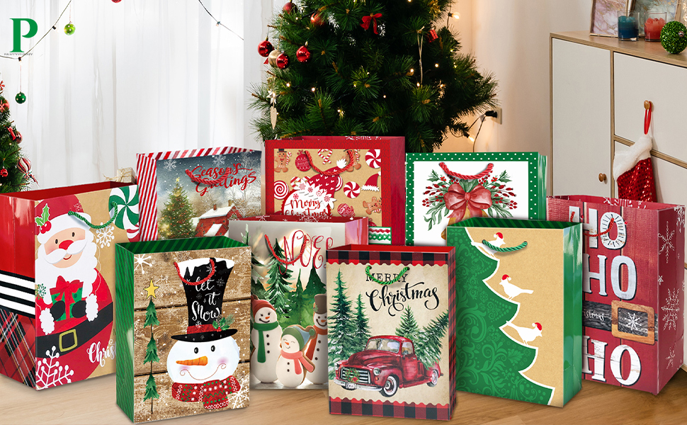 24 Small Christmas Gift Bags Bulk With Handles, 26 Tissue