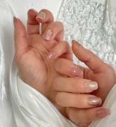 30PCS Handmade Press on Nails – Short Square Nude Smoky Marble with Gold Foil, No Size Measuring ...