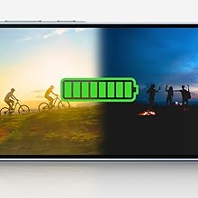 Um Galaxy A55 5G mostrando um ícone de bateria com uma imagem de pessoas realizando atividades.