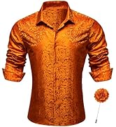 Barry.Wang Mens Silk Shirts Floral Paisley Button Down Dress Shirt for Men Mexico Western Cowboy ...