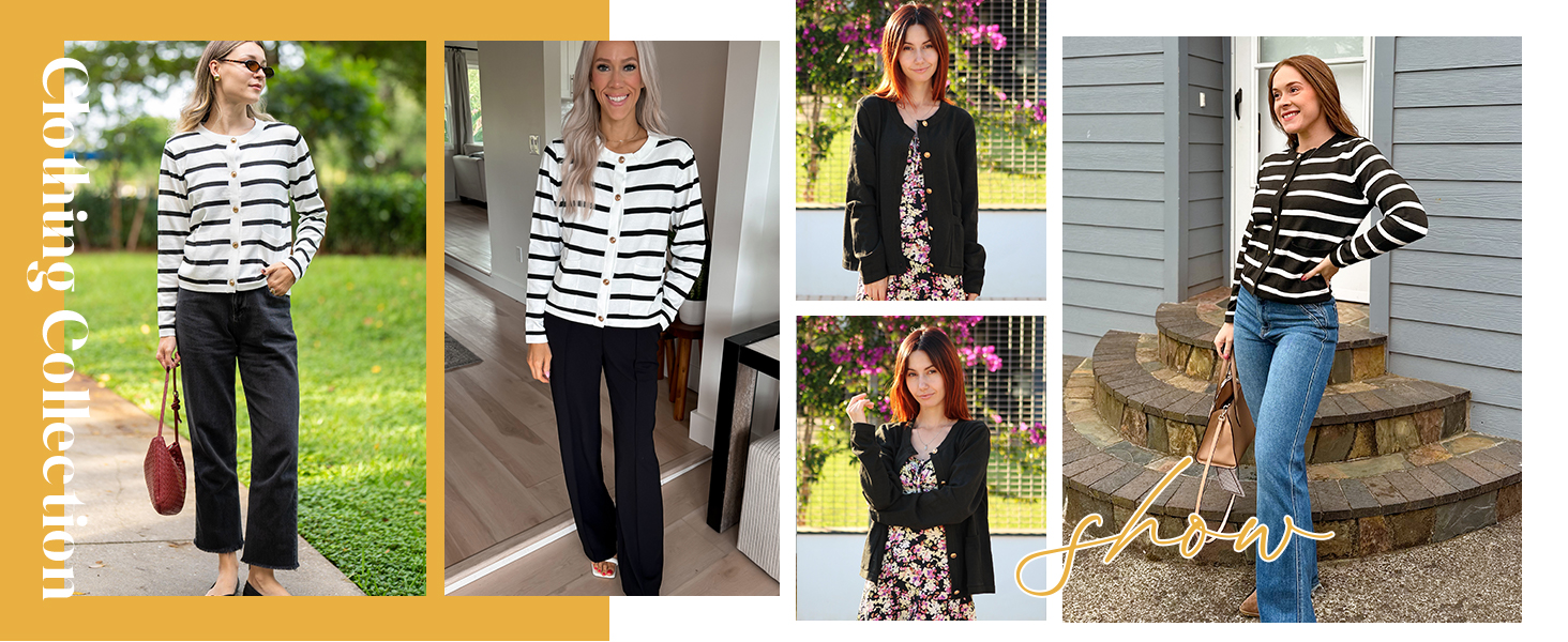 Women's Casual Dressy Cardigan Sweaters Crew Neck Lady Jacket with Patch Pockets