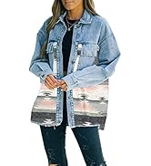 Lumister Women's Aztec Denim Jacket Distressed Lapel Long Sleeve Vintage Button Down Denim Jacket...