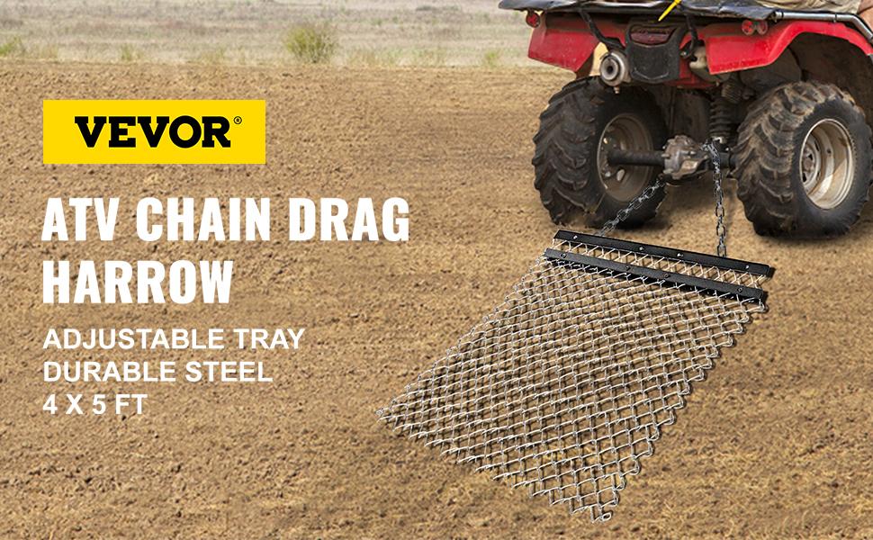 VEVOR Drag Harrow, 4' x 5' ATV Chain Harrow, UTV Tractor Attachments
