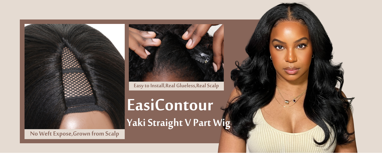 unice wear go easicontour yaki straight v part wigs human hair for women real glueless beginner wig