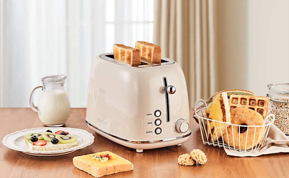REDMOND 2 Slice Toaster, Retro Stainless Steel with Bagel, Cancel