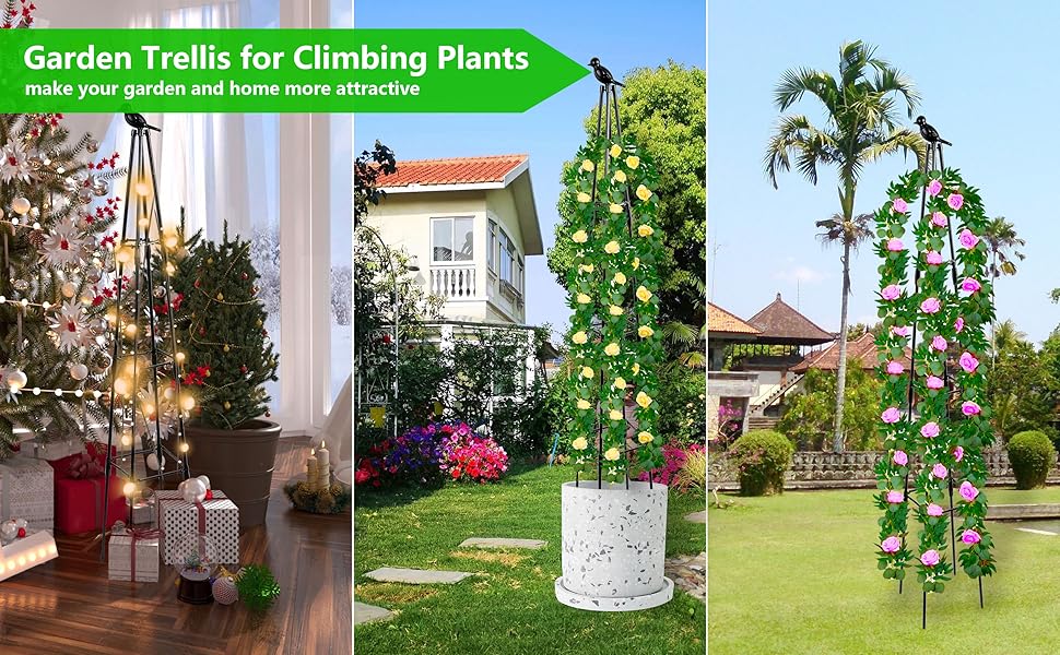 TCBWFY Obelisk Trellis for Climbing Plants,5.3 FT Tall Metal Garden