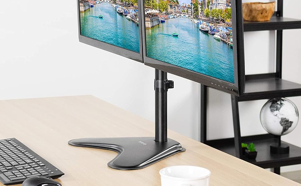 Dual Monitor Stand Arm; Freestanding Tabletop Dual Monitor Mount; Two Monitor Stand Arm