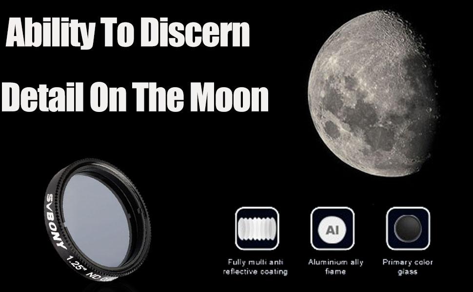 Svbony SV139 1.25inch Moon Filter Kit, 25 12.5 6.5 0.1 Transmission Reduce Moon Surfaces