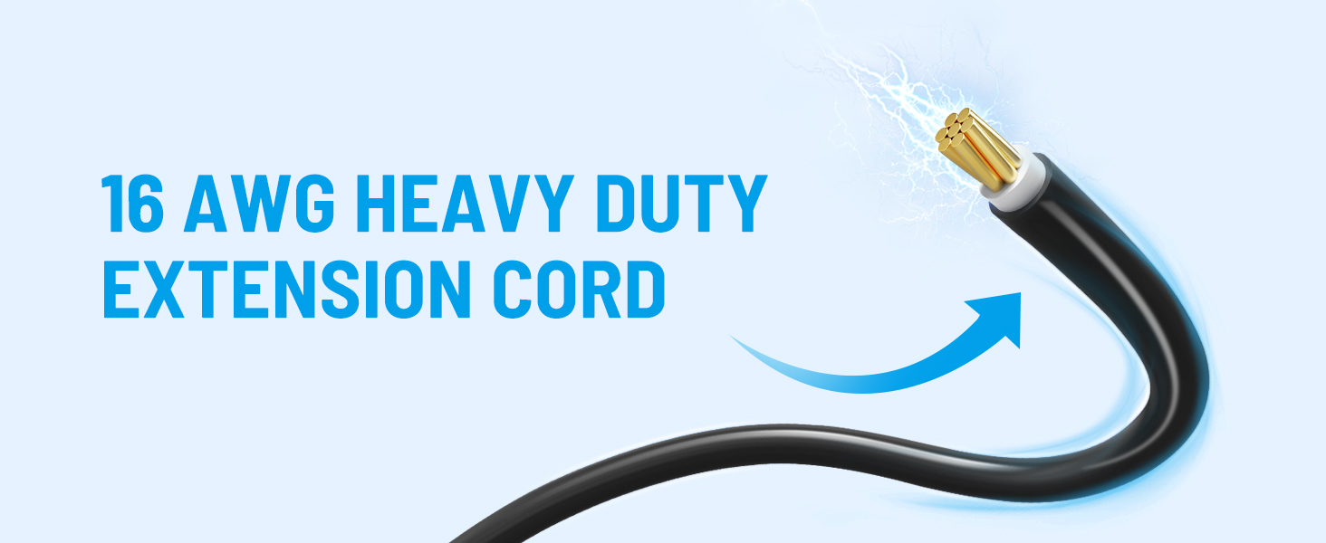 TROND 10ft Long Extension Cord USB C, Thin Flat Plug Power Bar Surge