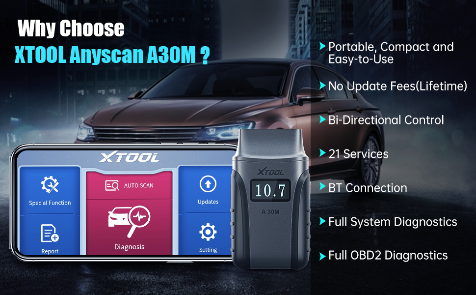 XTOOL Anyscan A30M Wireless OBD2 Scanner Car Diagnostic Tool for