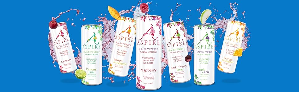 Aspire Can Lineup with splash and fruit