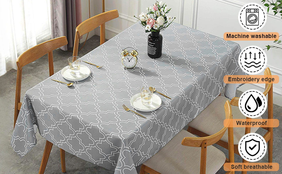 Excovip Cotton Linen Fabric TableclothWashable Table ClothWrinkle