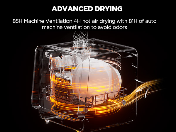 85H machine ventilation, 4H hot air drying with 81H of auto machine ventilation to avoid odors.