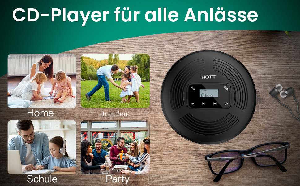 HOTT CD903TF CD Player tragbar wiederaufladbarer CD Player Bluetooth