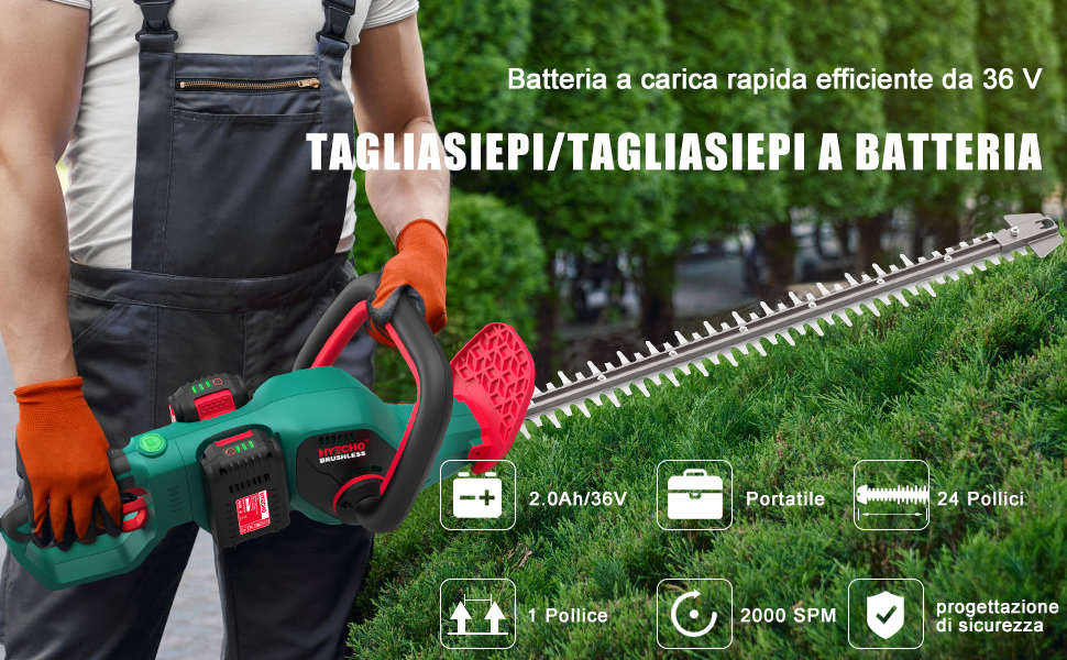 Tagliasiepi Elettrico HYECHO Tagliabordi Elettrico 18V + 2 Batterie 2.0Ah 10 Tagliasiepi Elettrico