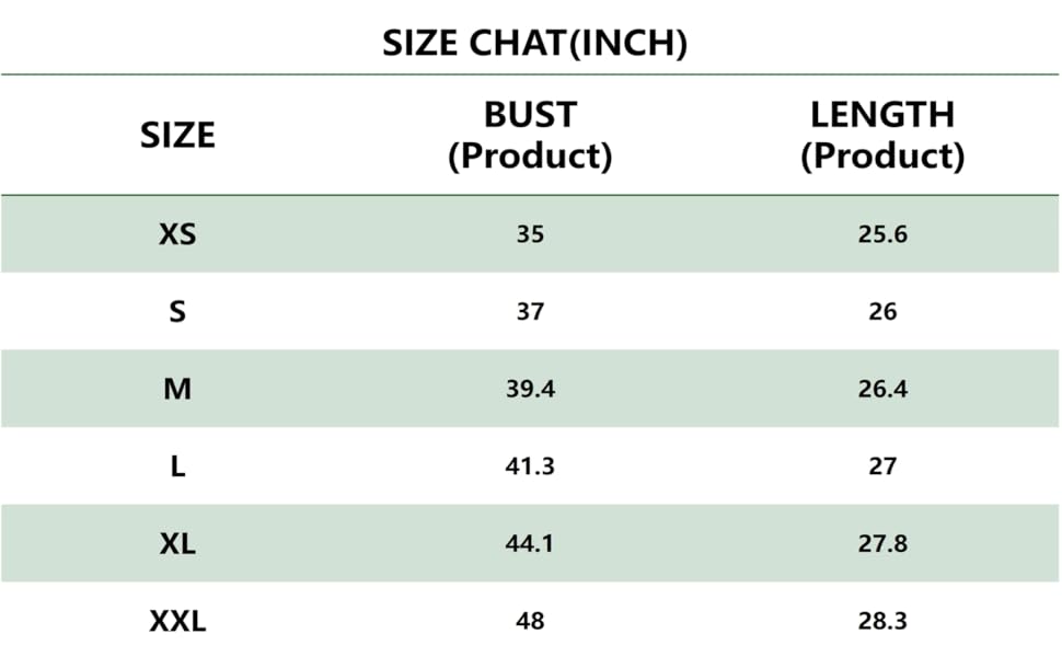 size chat for women