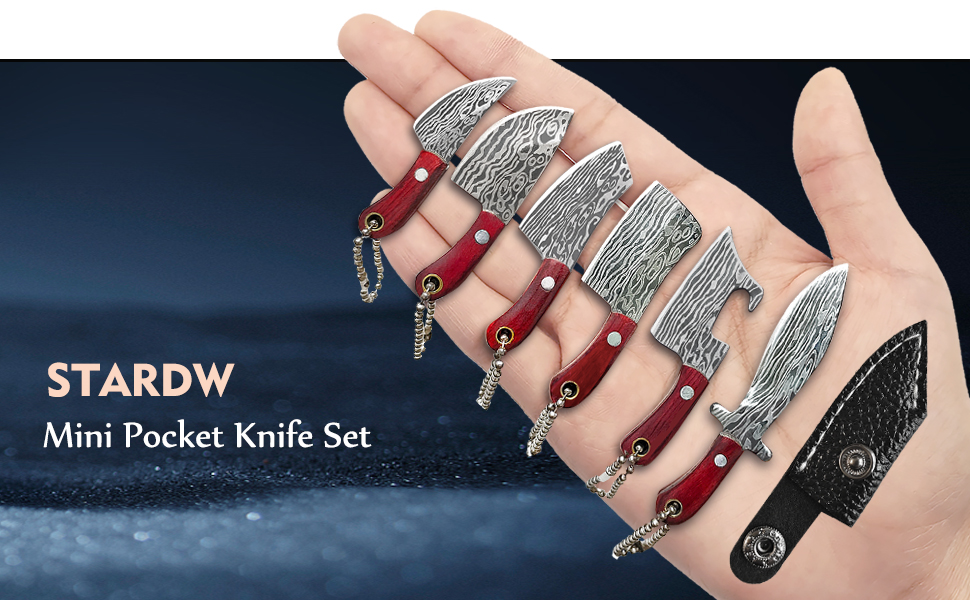 STARDW Damascus Pocket Knife Set Mini Chef Knife EDC Knife