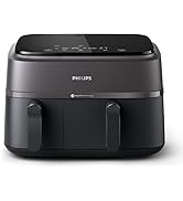 Philips Dual Basket Air Fryer – 9L Total Capacity with Two Different-Sized Drawers, Versatile Coo...