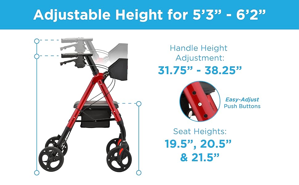 Amazon.com: NOVA Star 8 OS Rollator Walker with Perfect Fit