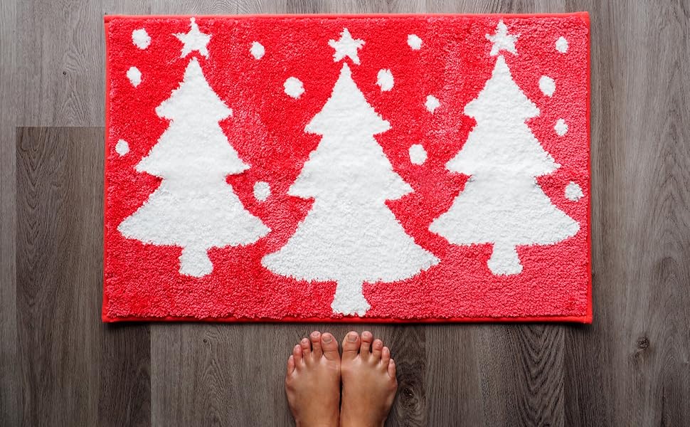 Evovee Merry Christmas Bathroom Rugs Red Christmas Bath Mat