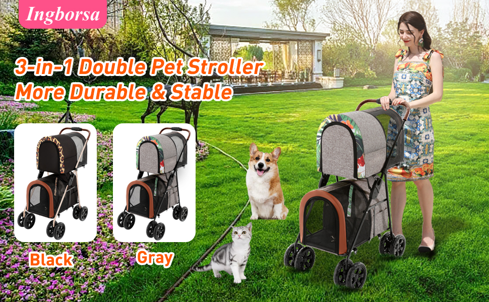 Ingborsa Pet Stroller, Double Pet Stroller with 2