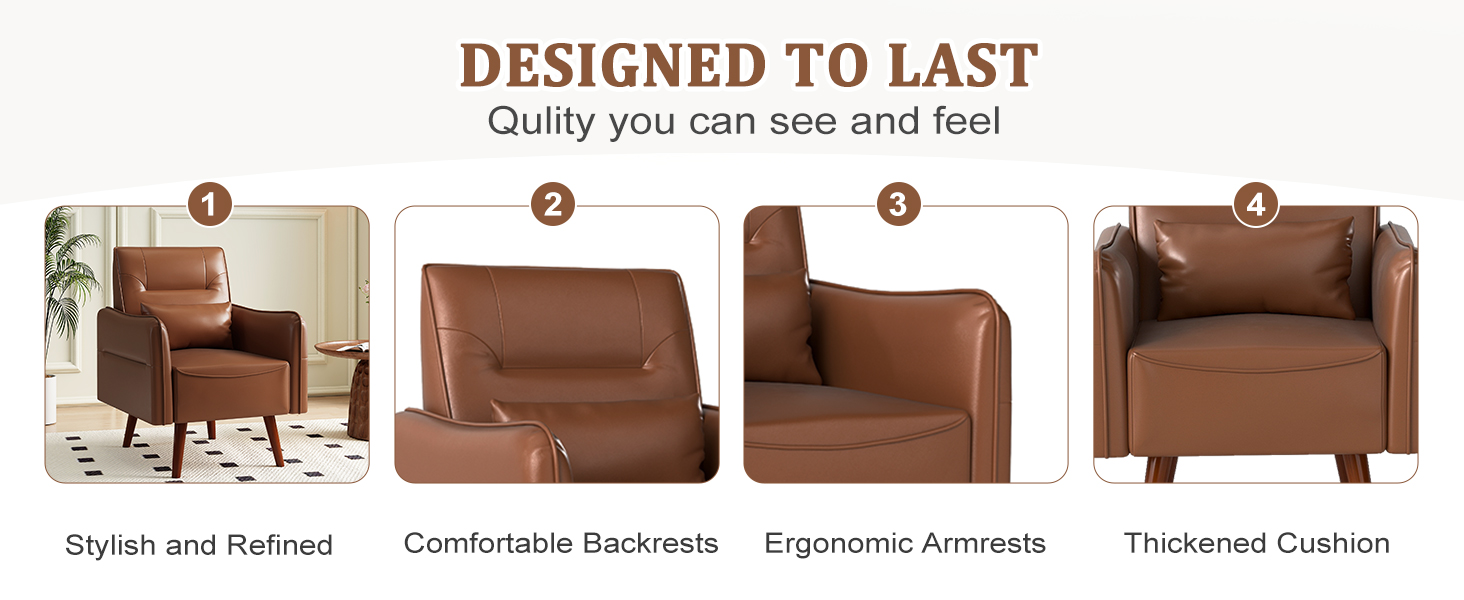 Mid-Century Modern Faux Leather Accent Chair for Living Room