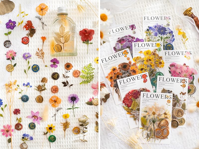 Knaid Pressed Flower Themed Stickers Set (320 Pieces) Dried
