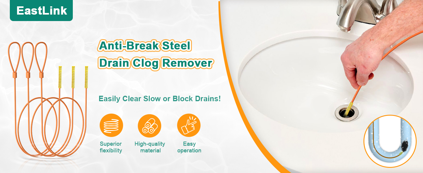 EastLink 30 Inch Drain Snake Hair Drain Clog Remover, AntiBreak Steel