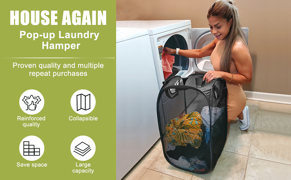 HOUSE AGAIN [Reinforced] Strong Mesh Popup Laundry Hamper