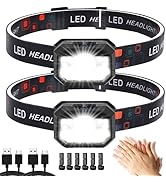 KIDECCE Headlamp 2 Pack,Super Bright Motion Sensor 11 Modes LED Headlight,2000 Lumens USB Recharg...
