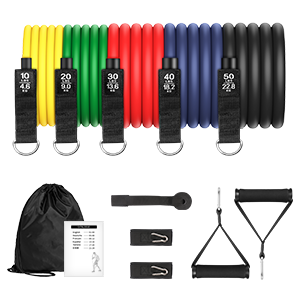 Resistance Bands Set Men Women, Exercise Bands Set with Handles, 5 Tube Workouts Bands and 2 Foam Handles, Fitness Bands Stackable up to 150lbs, Resistance Bands Home Gym Equipment 23 Resistance Bands Set