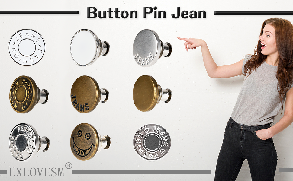 LXLOVESM 18 Sets Button pins for Jeans Pants,No Sew Instant