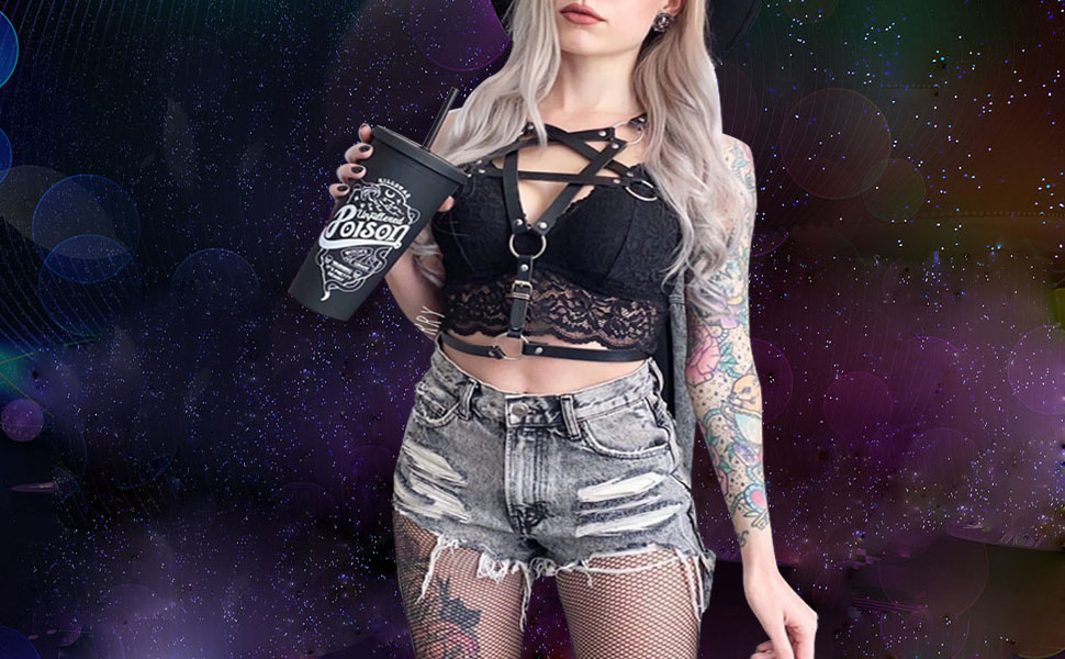 Women's Punk Waist Belt Body Chain Gothic Black Leather