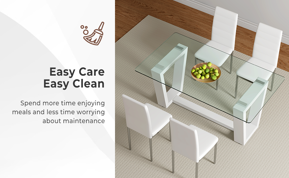 Tatub 63”Glass Dining Table Set for 4, Rectangle Glass