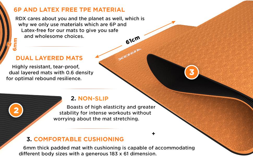 RDX Yoga Mat TPE 6mm Thick with Straps