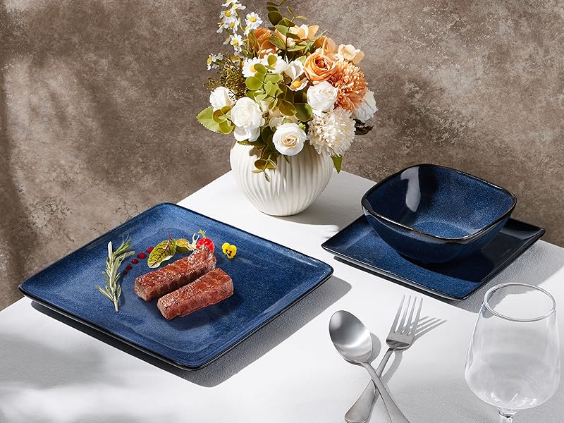 Amazon.com: E-far Square Plates and Bowls Sets, 12-Piece