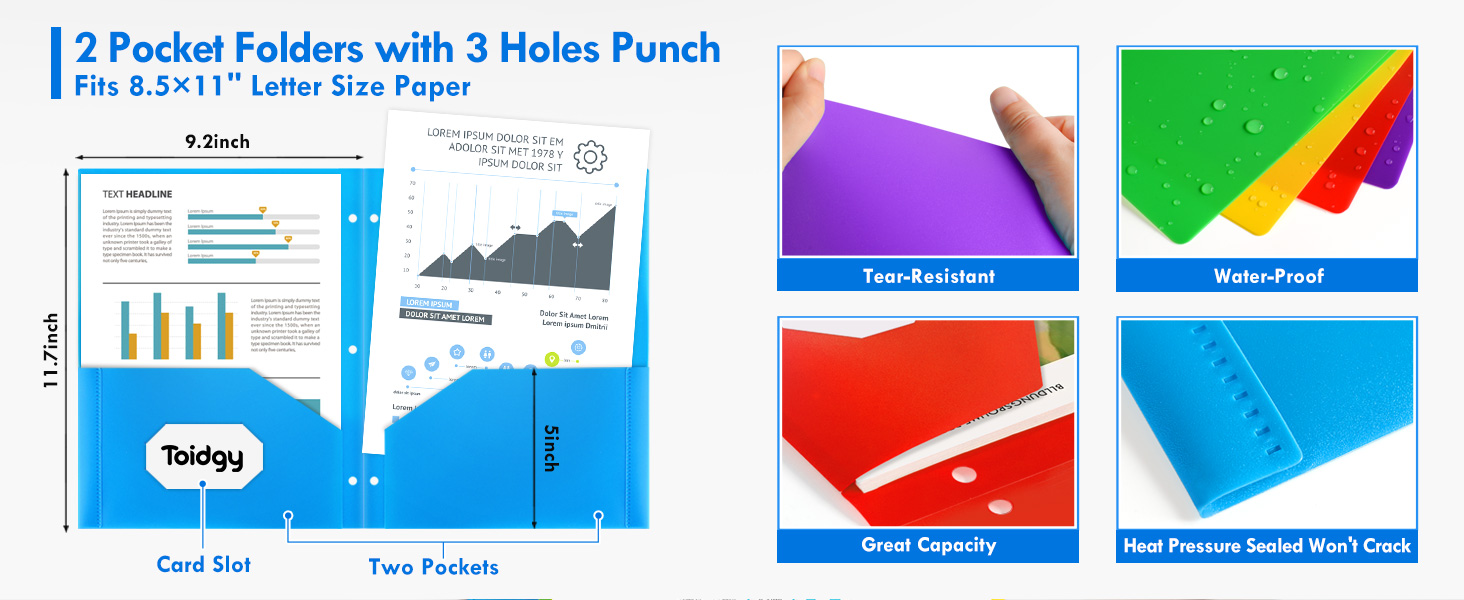 120 Pack 2 Pocket Folders with 3 Holes Punch, Plastic