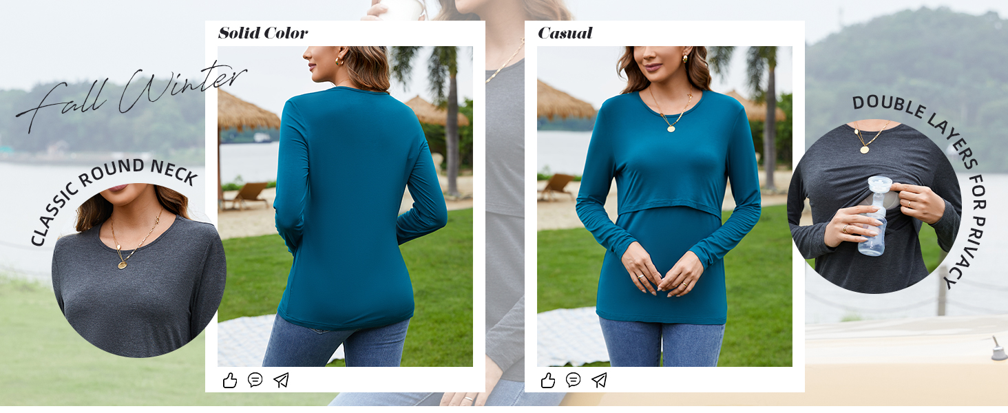 Sosolism Women's Nursing Top Long Sleeve Breastfeeding Shirts Soft Nursing Tee Shirt for Postpartum