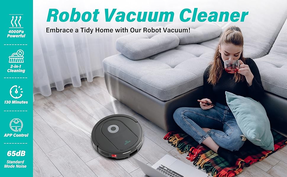 Robot Vacuum and Mop Combo, 4000pa Automatic Vacuum Cleaner Robot with Watertank