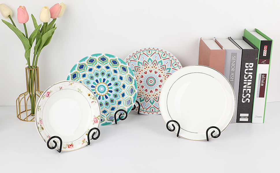 Hipiwe 4 pack Wall Mount Plate Display Stands 6 Inch Metal Plate Holder Easel